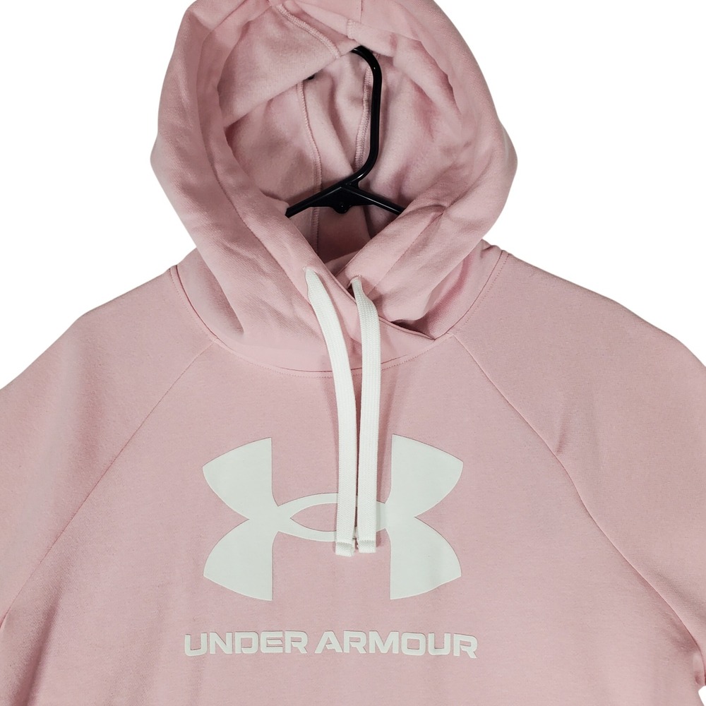 Under Armour Womens Pink Short Sleeve Fleece Hoodie Loose Fit Large NWT